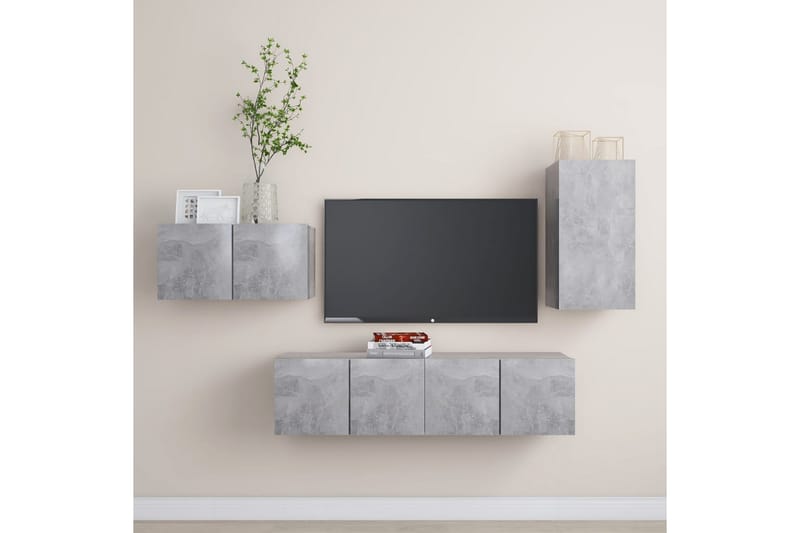 TV-skåp 4 delar betonggrå spånskiva - Grå - Möbler - Tv möbel & mediamöbel - TV skåp