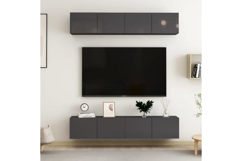 TV-skåp 4 delar grå högglans 80x30x30 cm spånskiva - Grå - Möbler - Tv möbel & mediamöbel - TV skåp
