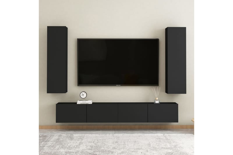 TV-skåp 4 delar svart spånskiva - Svart - Möbler - Tv möbel & mediamöbel - TV skåp