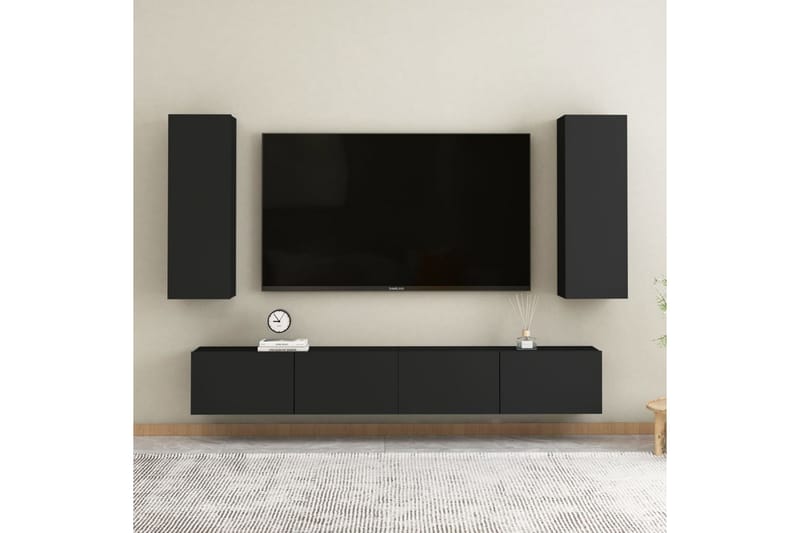 TV-skåp 4 delar svart spånskiva - Svart - Möbler - Tv möbel & mediamöbel - TV skåp