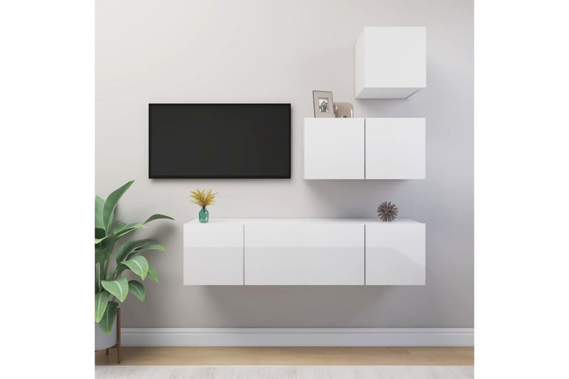 TV-skåp 4 delar vit högglans spånskiva - Vit - Möbler - Tv möbel & mediamöbel - TV skåp