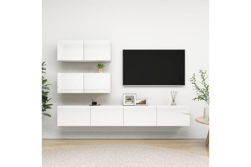 TV-skåp 4 delar vit högglans spånskiva - Vit - Möbler - Tv-möbler & mediamöbler - TV-skåp
