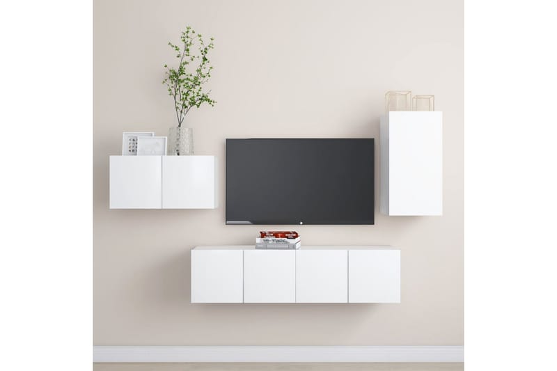 TV-skåp 4 delar vit spånskiva - Vit - Möbler - Tv möbel & mediamöbel - TV skåp