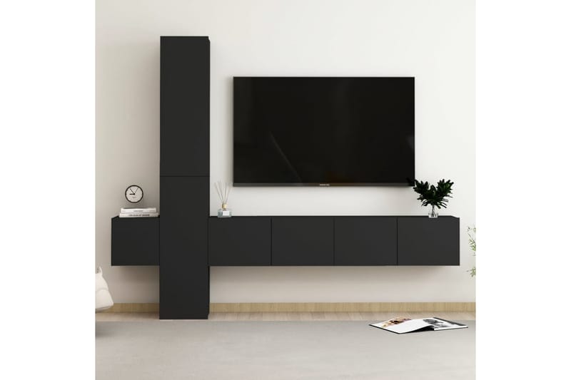 TV-skåp 5 delar svart spånskiva - Svart - Möbler - Tv möbel & mediamöbel - TV skåp