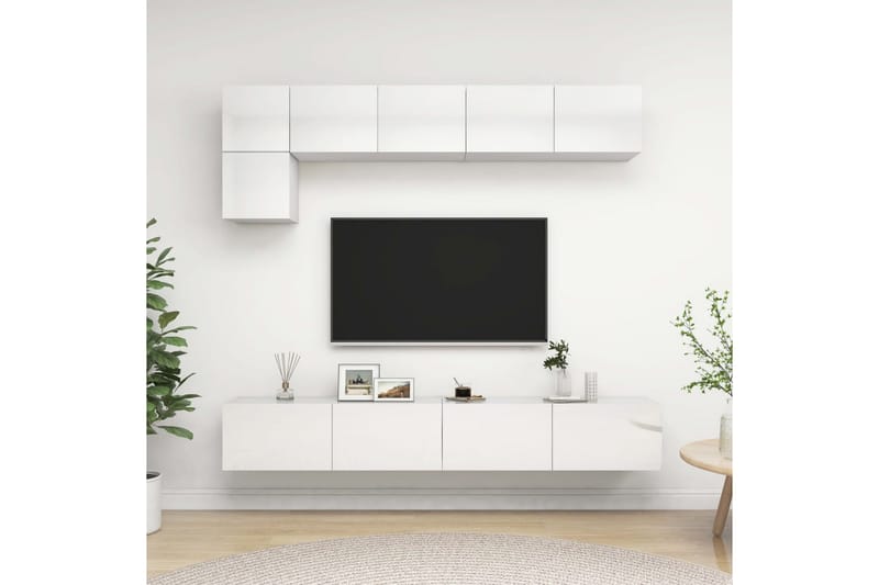 TV-skåp 5 delar vit högglans spånskiva - Vit - Möbler - Tv-möbler & mediamöbler - TV-skåp