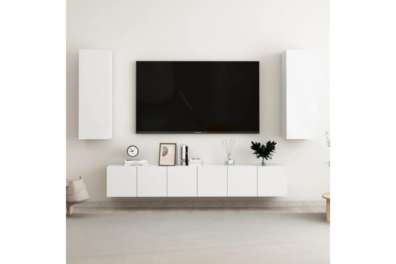 TV-skåp 5 delar vit högglans spånskiva - Vit - Möbler - Tv möbel & mediamöbel - TV skåp