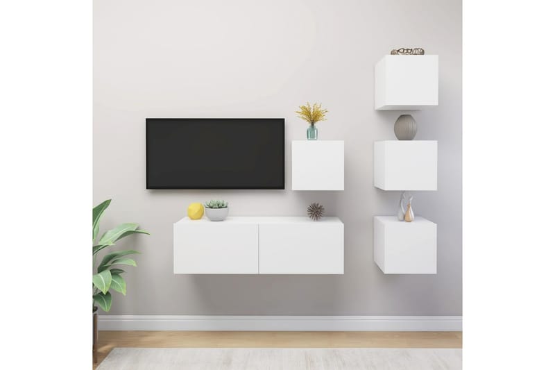 TV-skåp 5 delar vit spånskiva - Vit - Möbler - Tv möbel & mediamöbel - TV skåp
