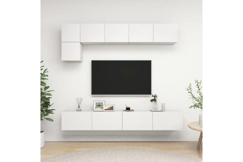 TV-skåp 5 delar vit spånskiva - Vit - Möbler - Tv-möbler & mediamöbler - TV-skåp