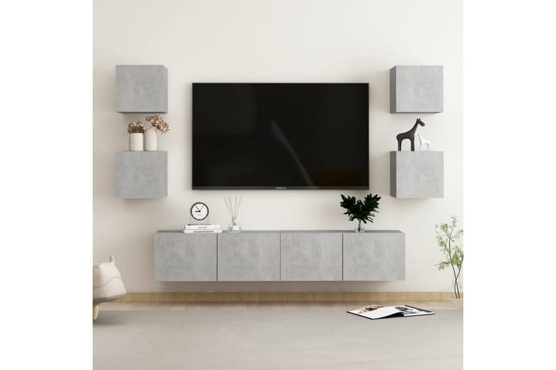 TV-skåp 6 delar betonggrå spånskiva - Grå - Möbler - Tv möbel & mediamöbel - TV skåp