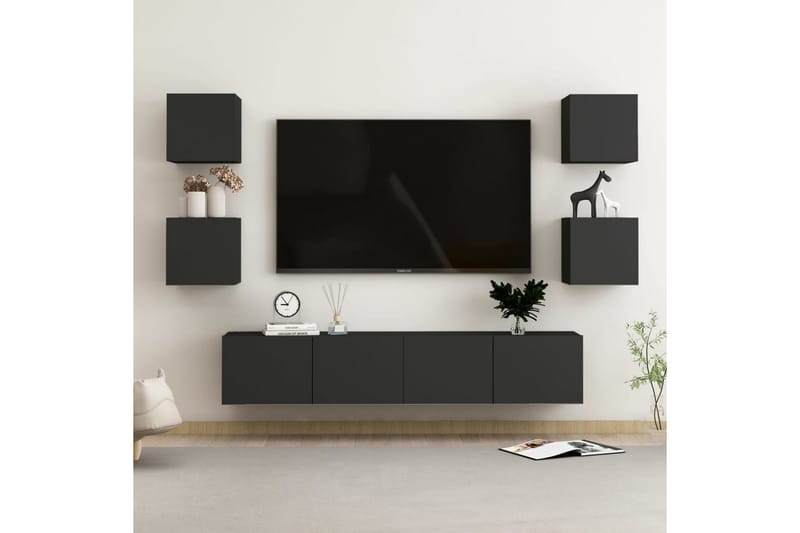 TV-skåp 6 delar svart spånskiva - Svart - Möbler - Tv möbel & mediamöbel - TV skåp