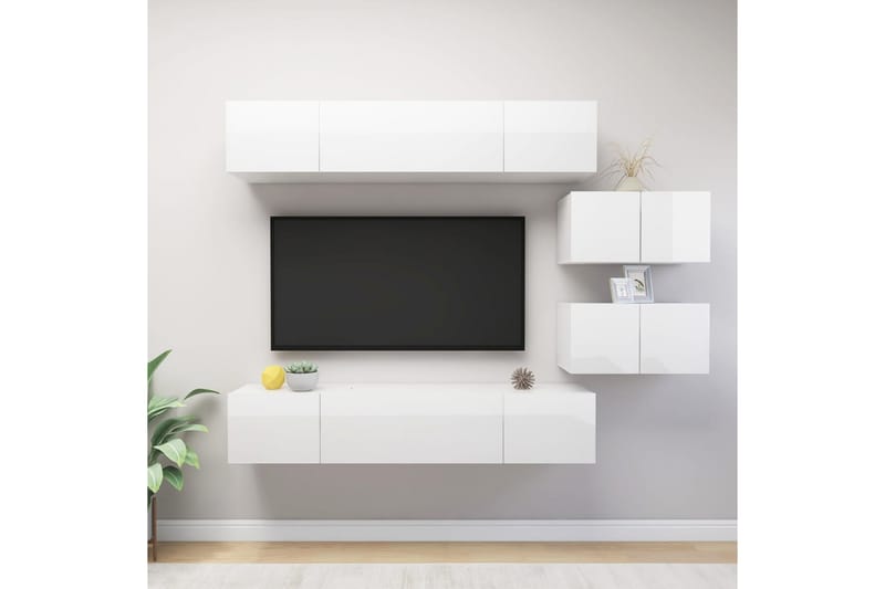 TV-skåp 6 delar vit högglans spånskiva - Vit - Möbler - Tv möbel & mediamöbel - TV skåp
