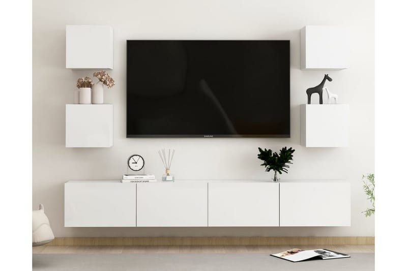 TV-skåp 6 delar vit högglans spånskiva - Vit - Möbler - Tv möbel & mediamöbel - TV skåp