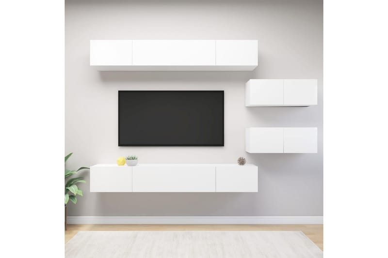 TV-skåp 6 delar vit spånskiva - Vit - Möbler - Tv möbel & mediamöbel - TV skåp