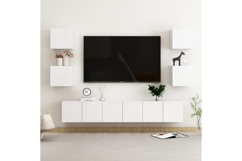 TV-skåp 7 delar vit högglans spånskiva - Vit - Möbler - Tv möbel & mediamöbel - TV skåp