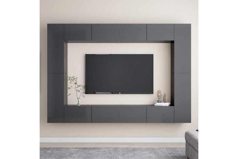 TV-skåp 8 delar grå högglans spånskiva - Grå - Möbler - Tv möbel & mediamöbel - TV skåp