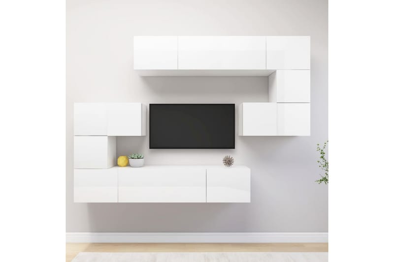 TV-skåp 8 delar vit högglans spånskiva - Vit - Möbler - Tv möbel & mediamöbel - TV skåp