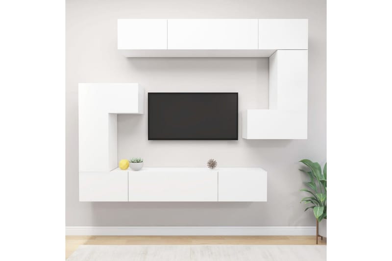TV-skåp 8 delar vit spånskiva - Vit - Möbler - Tv möbel & mediamöbel - TV skåp