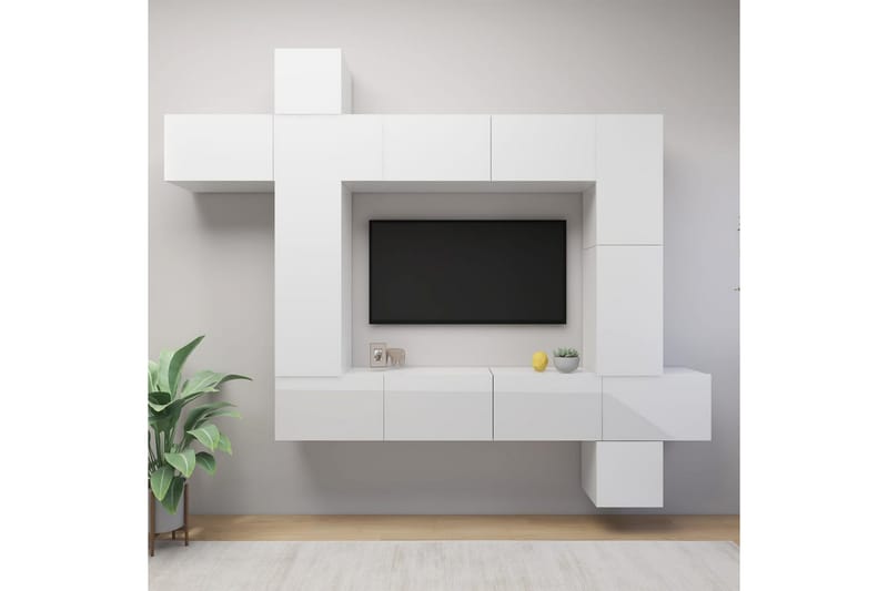 TV-skåp 9 delar vit högglans spånskiva - Vit - Möbler - Tv möbel & mediamöbel - TV skåp