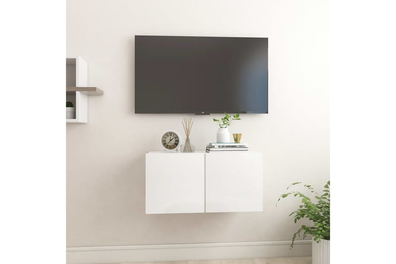 Väggmonterad TV-skåp vit högglans 60x30x30 cm - Vit - Möbler - Tv-möbler & mediamöbler - TV-skåp
