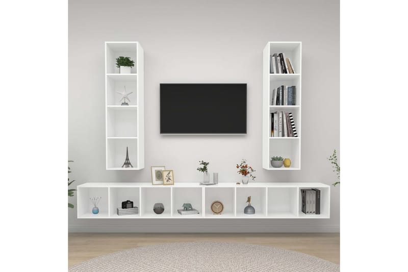 Väggmonterade tv-skåp 4 st vit spånskiva - Vit - Möbler - Tv-möbler & mediamöbler - TV-skåp