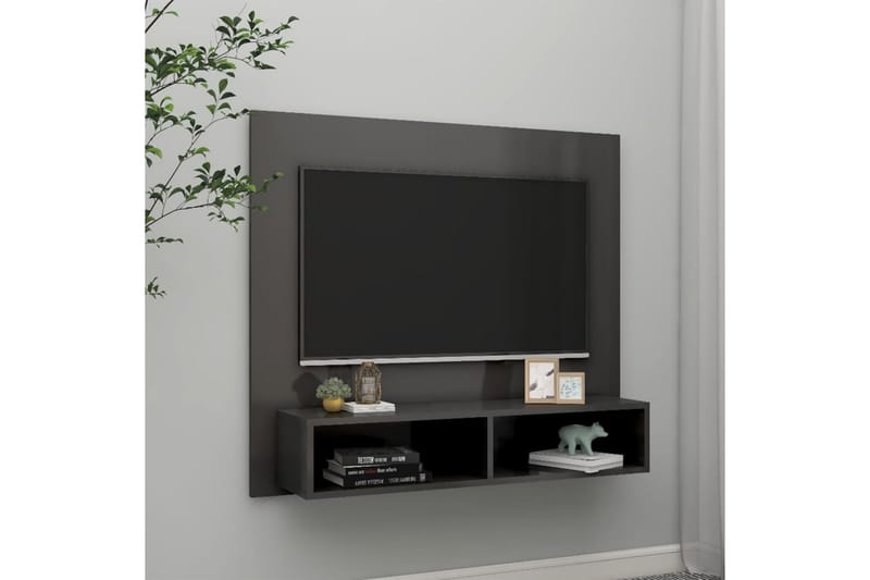 Väggmonterat tv-skåp grå högglans 102x23,5x90 cm spånskiva - Grå - Möbler - Tv möbel & mediamöbel - TV skåp