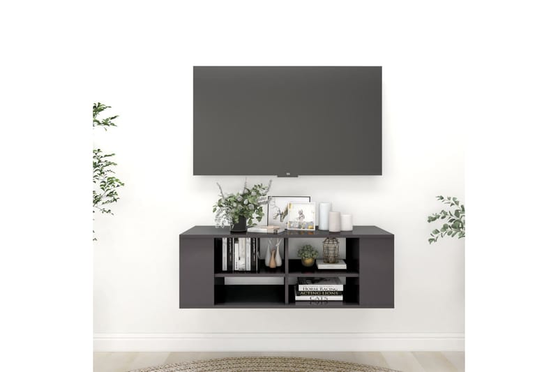 Väggmonterat tv-skåp grå högglans 102x35x35 cm spånskiva - Grå - Möbler - Tv möbel & mediamöbel - TV skåp