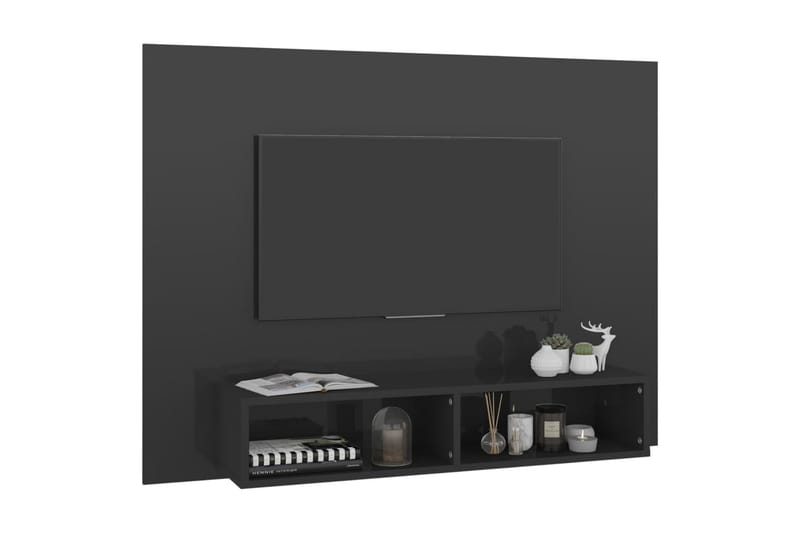 Väggmonterat tv-skåp grå högglans 120x23,5x90 cm spånskiva - Grå - Möbler - Tv möbel & mediamöbel - TV skåp