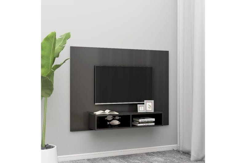 Väggmonterat tv-skåp grå högglans 135x23,5x90 cm spånskiva - Grå - Möbler - Tv möbel & mediamöbel - TV skåp