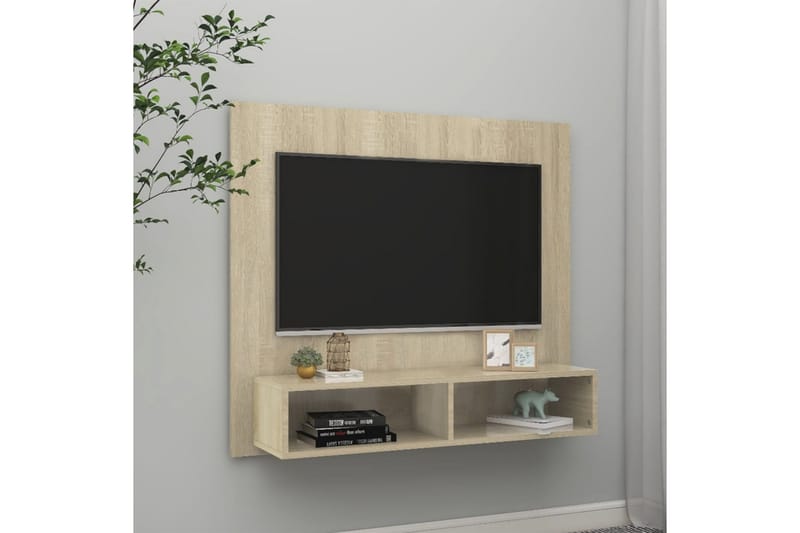 Väggmonterat tv-skåp sonoma-ek 102x23,5x90 cm spånskiva - Brun - Möbler - Tv-möbler & mediamöbler - TV-skåp