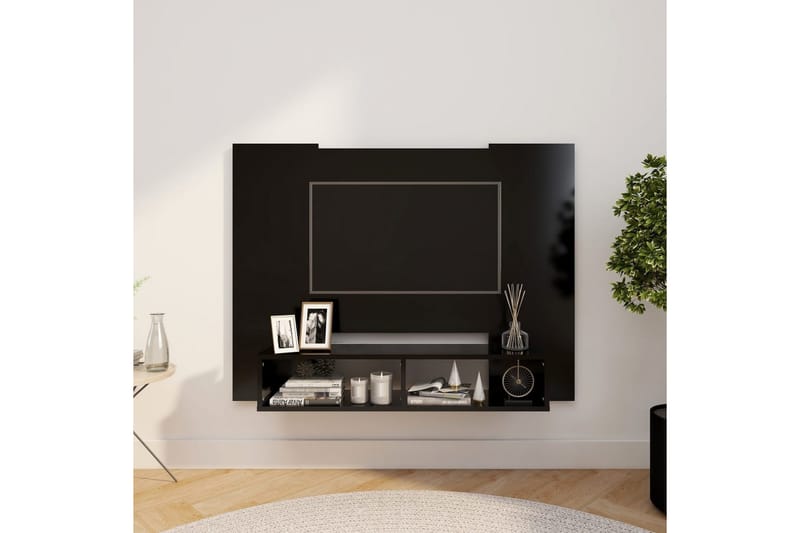 Väggmonterat tv-skåp svart 120x23,5x90 cm spånskiva - Svart - Textil & mattor - Gardiner - Mörkläggningsgardiner