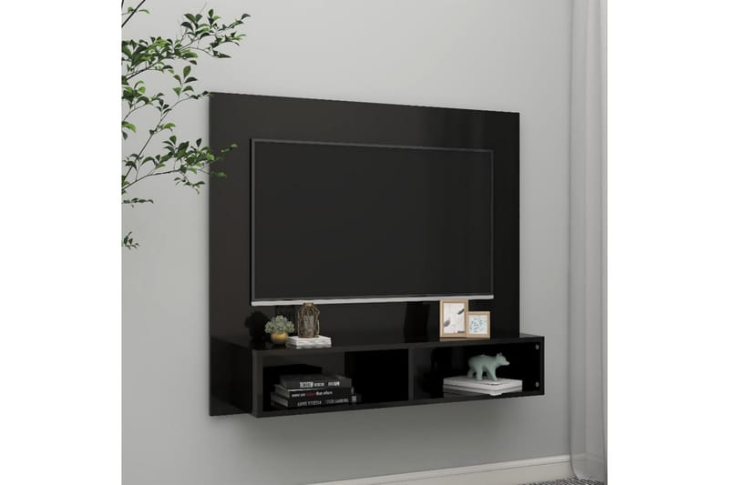 Väggmonterat tv-skåp svart högglans 102x23,5x90 cm spånskiva - Svart - Möbler - Tv möbel & mediamöbel - TV skåp