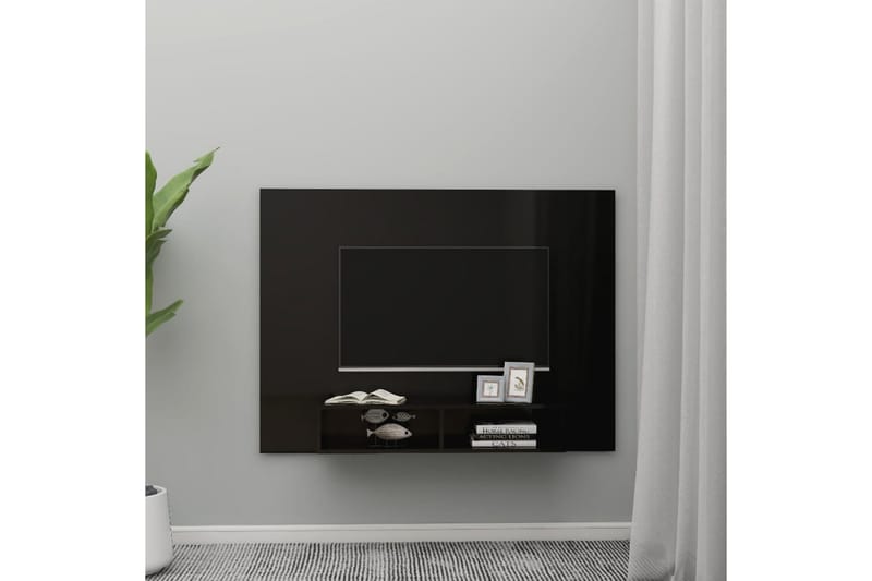 Väggmonterat tv-skåp svart högglans 135x23,5x90 cm spånskiva - Svart - Möbler - Tv möbel & mediamöbel - TV skåp