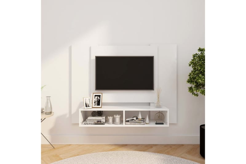 Väggmonterat tv-skåp vit 120x23,5x90 cm spånskiva - Vit - Möbler - Tv möbel & mediamöbel - TV skåp