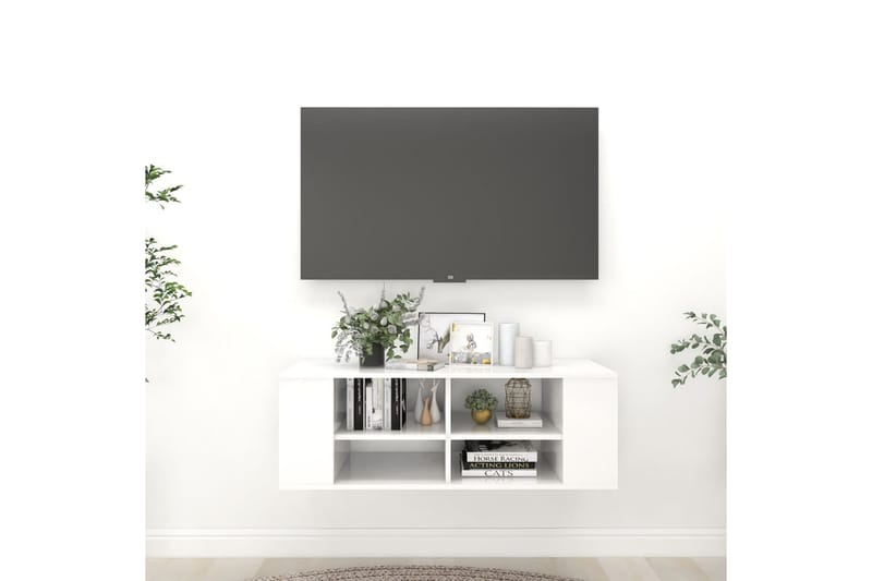 Väggmonterat tv-skåp vit högglans 102x35x35 cm spånskiva - Vit - Möbler - Tv möbel & mediamöbel - TV skåp