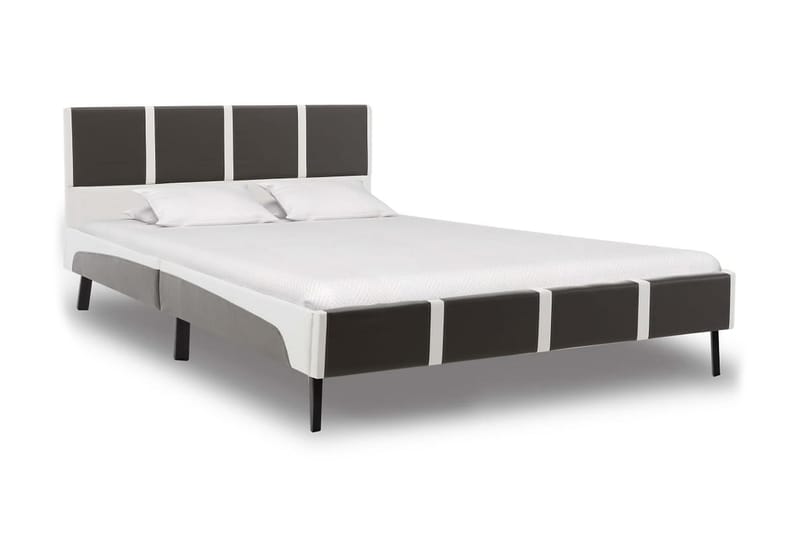 Säng med madrass grå och vit konstläder 140x200 cm - Grå - Möbler - Sängar - Dubbelsängar