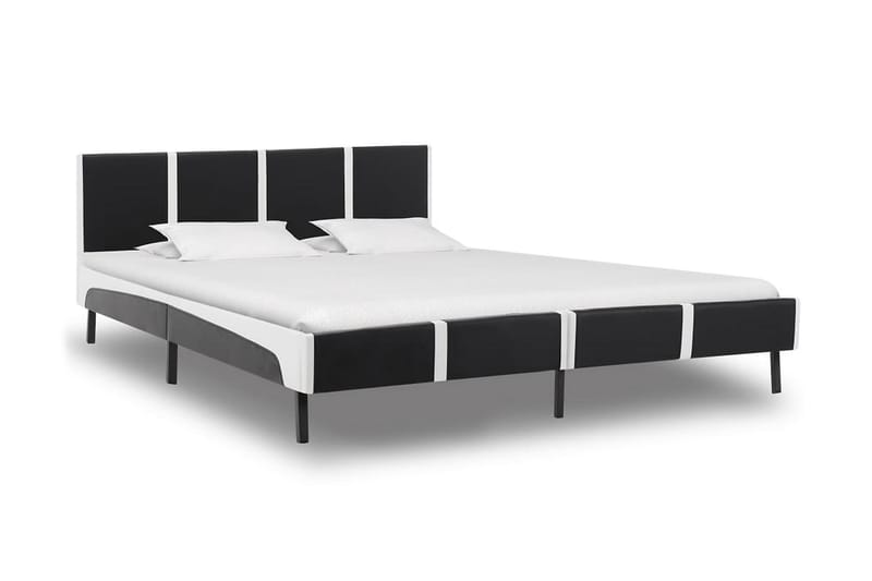 Säng med madrass svart och vit konstläder 160x200 cm - Svart - Möbler - Säng - Komplett sängpaket