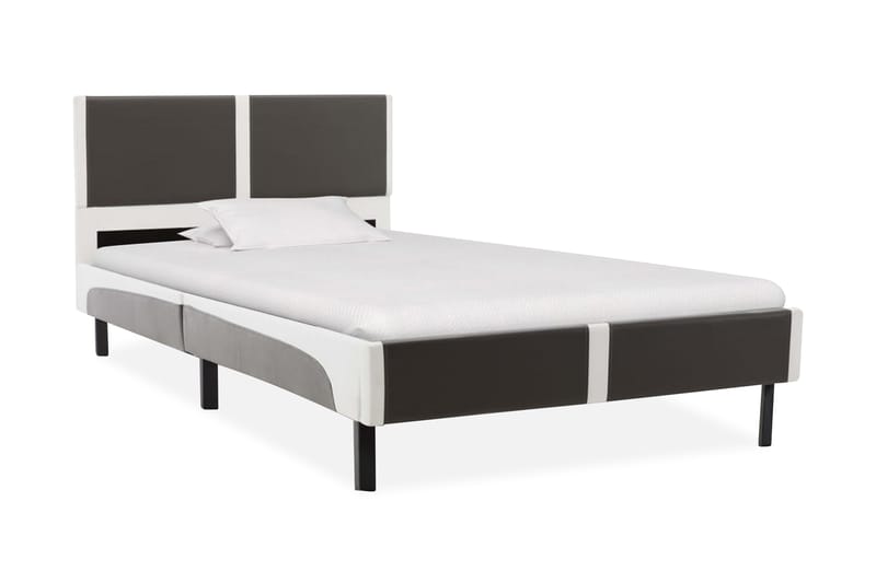 Säng med madrass grå och vit konstläder 90x200 cm - Grå - Möbler - Sängar - Dubbelsängar