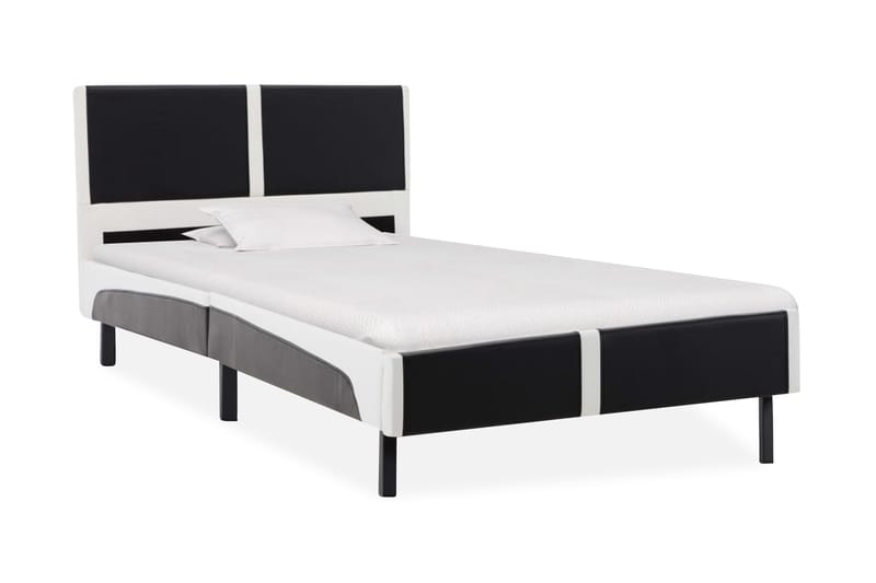 Säng med madrass svart och vit konstläder 90x200 cm - Svart - Möbler - Säng - Enkelsäng