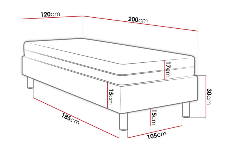 Adeliza Kontinentalsäng 120x200 cm+Panel 30 cm - Grå - Möbler - Säng - Komplett sängpaket