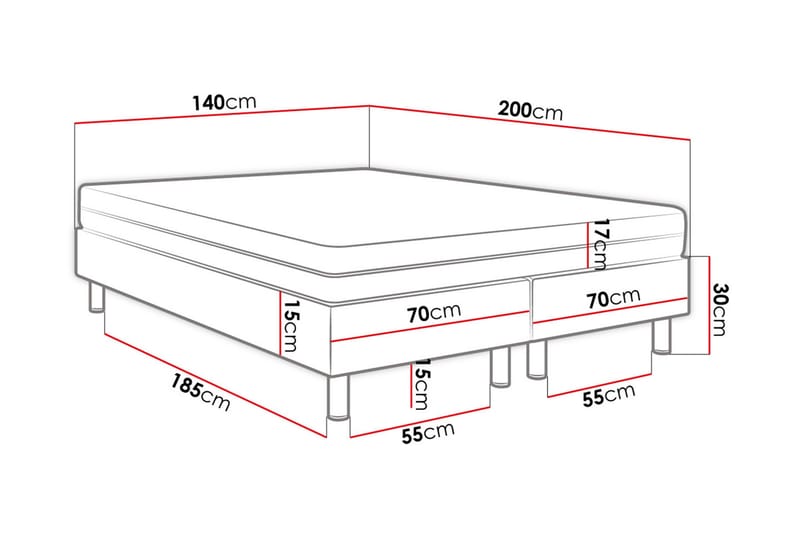 Adeliza Kontinentalsäng 140x200 cm+Panel 30 cm - Grå - Möbler - Sängar - Komplett sängpaket