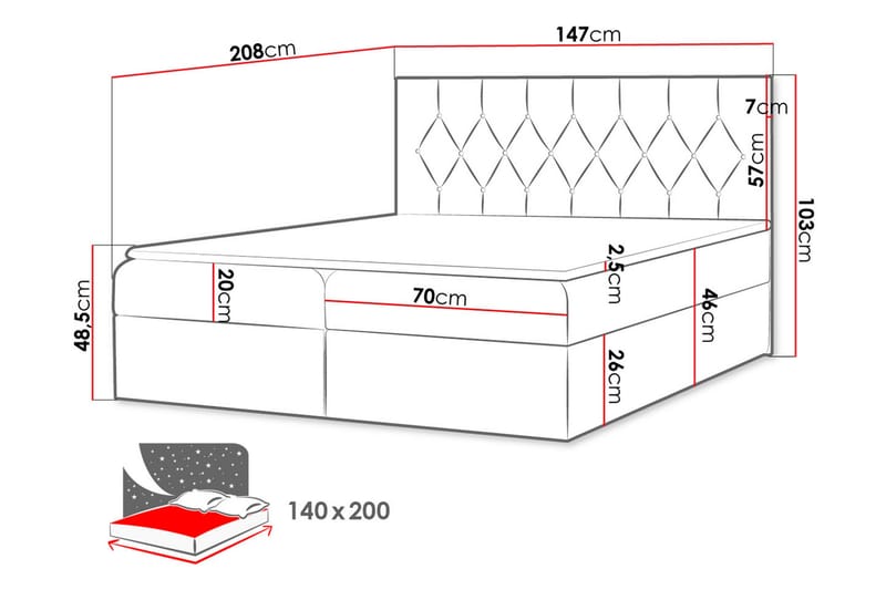 Jitendera Sängpaket Kontinentalsäng 140x200 cm med Förvaring - Gul - Möbler - Säng - Komplett sängpaket