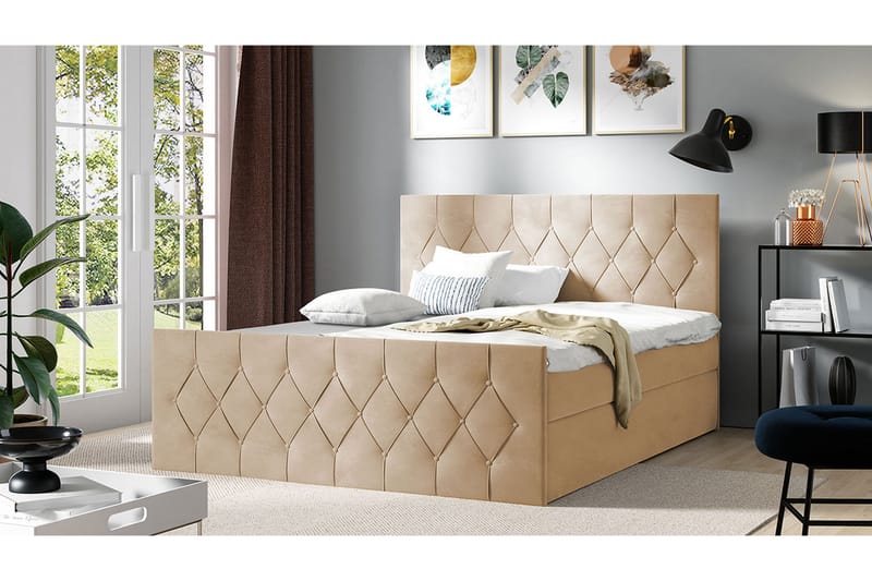 Jitendra Sängpaket Kontinentalsäng 140x200 cm med Förvaring - Beige - Möbler - Säng - Komplett sängpaket