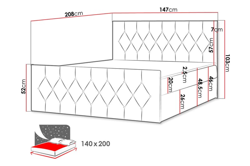 Jitendra Sängpaket Kontinentalsäng 140x200 cm med Förvaring - Grå - Möbler - Säng - Komplett sängpaket