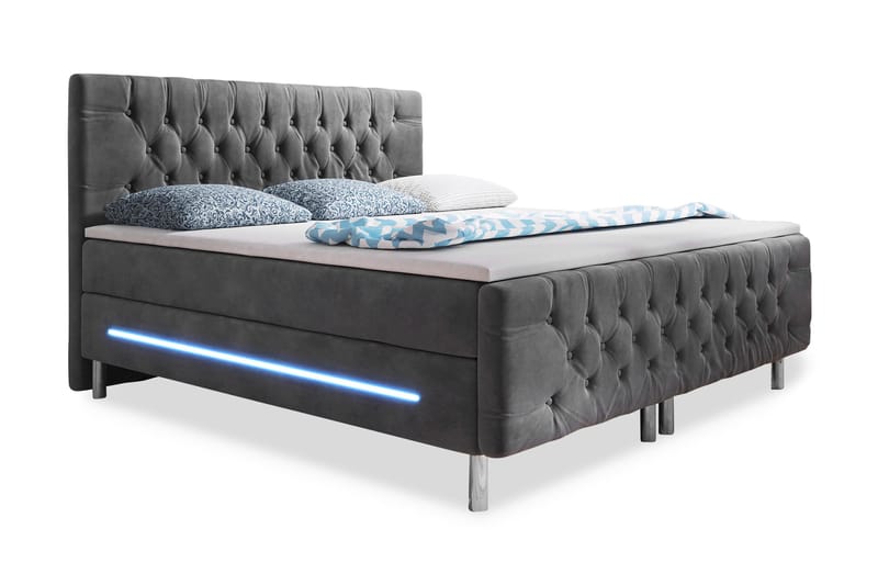 Chester Sängpaket 160x200 LED-belysning Sammet - Grå - Möbler - Säng - Sängar med förvaring