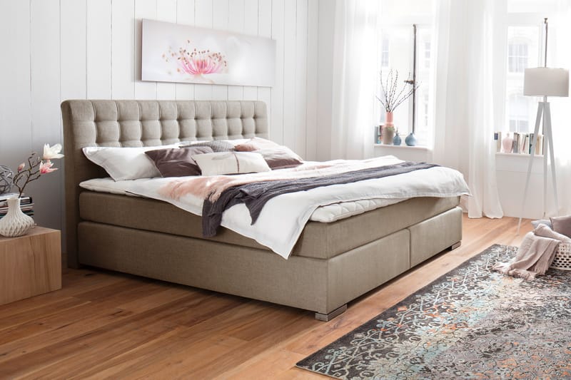 Lenno Komplett sängpaket kontinentalsäng 160x200 cm - Krämvit/Krom - Möbler - Säng - Kontinentalsäng