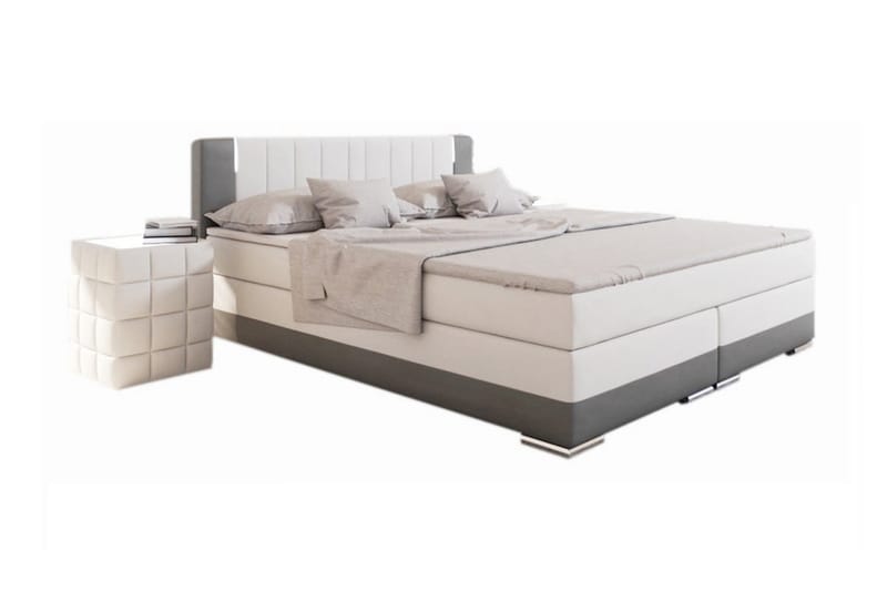 Box spring Säng 180 x 200 cm LED white / gray artificial lea - Grå|Vit - Möbler - Säng - Ramsäng & resårbotten