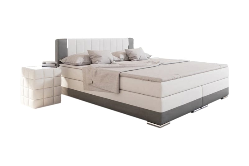 Box spring Säng 200x200 cm LED white / gray artificial lea - Grå|Vit - Möbler - Säng - Ramsäng
