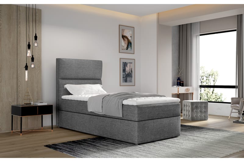 Arcore Förvaringssäng 90x200cm Vertikal Söm - Grå - Möbler - Säng - Sängar med förvaring