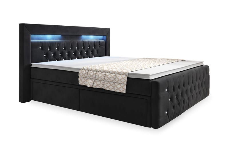 Franco Crystal Kontinentalsäng 180x200 LED-belysning - Svart/Sammet - Möbler - Säng - Sängar med förvaring