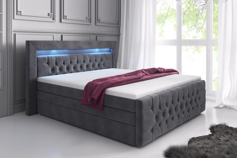Franco Lyx Sängpaket 160x200LED-belysning - Grå/Sammet - Möbler - Bord & matgrupper - Avlastningsbord - Sängbord & nattduksbord